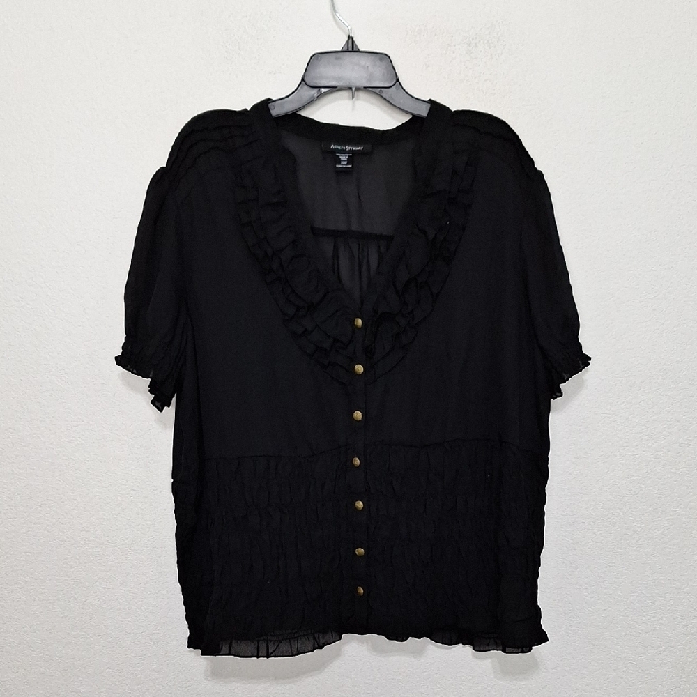 Ashley Stewart Black Whimsigoth Witchy Ruffle Button Front Blouse Size 20W